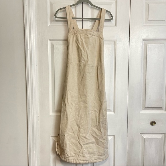 H&M Dresses & Skirts - H&M Womens Sz Sm Ecru Beige Cotton Denim Overall Dress Pinafore Jumper Apron